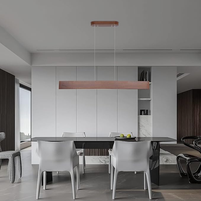 39.4" Wood Linear Pendant Light 24w Led Dimmable Dining Room Light Wood Kitchen Island Pendant Hanging Light for Kitchen Island Office Lights Walnut Color