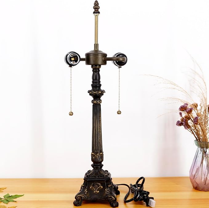 Table Lamp Base Replacement Only, Wide 6 Height 23 Inch, Fit for 12, 14, 16, 18 Inch Tiffany Style Stained Glass Lampshade, Dark Bronze Finish, Resin, Pull Chain Switch(J (W6H23 Inch))