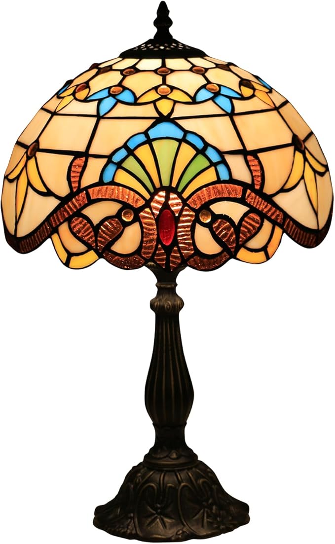 Tiffany Style Lamp 12 Inches,Yellow Stained Glass Table Lamp, Baroque Style Desk Lamp for Bedroom,Living Room,Home Office