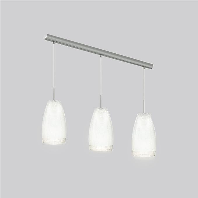EGLO Crash 3-Light Pendant Hanging Lighting Fixture with Crackle Glass Shades for Kitchen Island, Hallway, and Dining Room, 59-Inch, Matte Nickel
