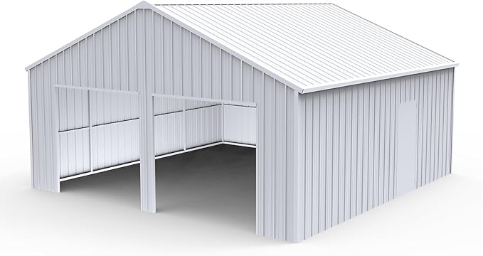 Outdoor Metal Storage Shed, 33x25 FT Large Heavy-Duty Garage Industrial Prefab Steel Building with Side Door for Car, Metal Barn, Outdoor Workshop, RV, Tractor & Equipment Shelter（White）