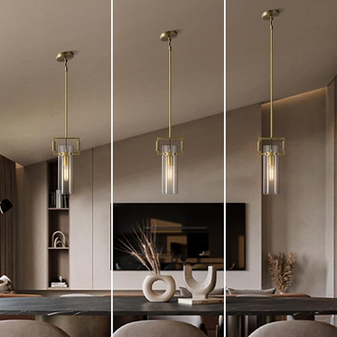 Modern Brass Pendant Lights 2 Pack, 12Inch Glass Farmhouse Island Lighting for Kitchen, Dining Room, Bathroom, and Bedroom