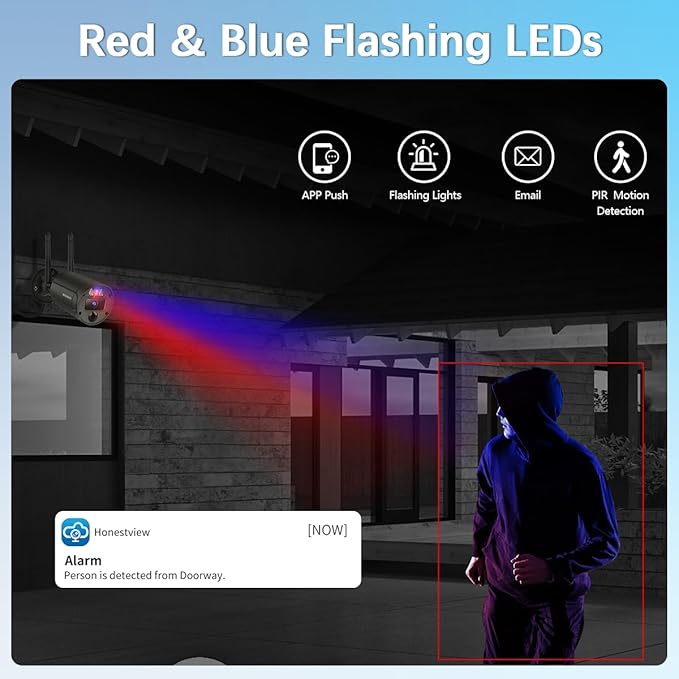 【Flashing LEDs Visual Alert】 Wireless Cameras for Home Security, Wireless Security Camera System, Outdoor WiFi Video Surveillance, NVR Surveillance Camera System