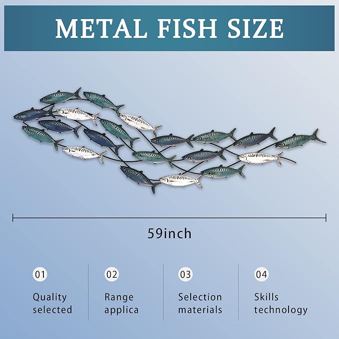 LHZZWTF Coastal Metal Fish Wall Decor,Modern Marine Metal Wall Art Sculpture Decor is perfect for a coastal/nautical/beach or ocean themed holiday home/bedroom/living room. （ Send two metal turtles）