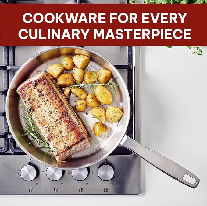 Beka Maestro 11" 5-Ply Stainless Steel Frying Pan – Dishwasher & Oven Safe, No Hot Spots and Stay-Cool Handle