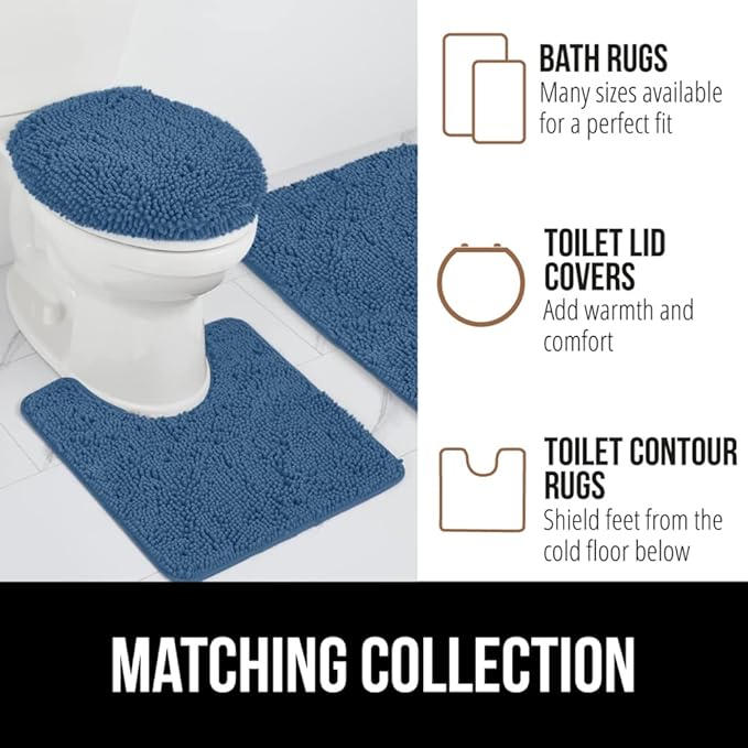 GORILLA GRIP Bath Rug Mat 48x17, Thick Soft Absorbent Chenille, Quick Dry Microfiber Mats, Rubber Backing Washable Shower Floor Rugs, Bathmat Runner, US Designed Bathroom Home Decor Accessories Blue