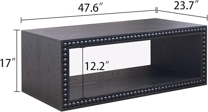 Rectangular Coffee Table with Real Wood Beads, Rustic Wooden Center Table with Open Storage Shelf, Farmhouse Tea Table for Living Room Apartment Office,47.6" L x 23.7" W x 17" H