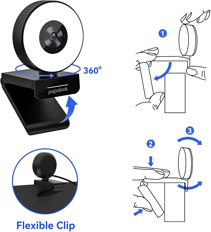 papalook 2K Webcam with Light and Privacy Cover, PA552 Full HD Streaming Web Camera with Dual Microphones, Plug and Play USB Computer Webcam for PC Laptop Desktop, Mac Zoom Skype Teams