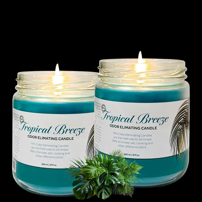 Candle Set Tropical Breeze Odor Eliminating – 2 Pack - 12oz – Long-Lasting Soy Wax Candles – Neutralizes Pet, Kitchen & Smoke Odors – Clean Burn, Eco-Friendly, Aromatherapy Candle