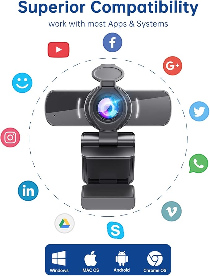 Webcam with Microphone, 1080P 30fps HD Webcams, USB 2.0 Computer Webcam, 3D Noise Reduction and Automatic Gain Web Cam for PC Mac Laptop Desktop,Video Calling, Online Classes and Video Conference