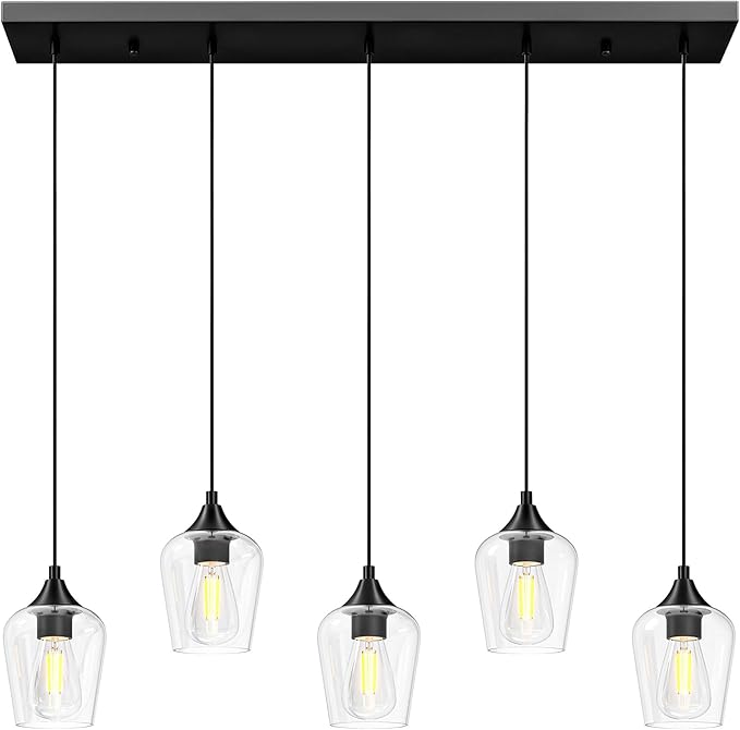 VONLUCE Pendant Lights Kitchen Island, Brushed Nickel Pendant Light Fixtures with E26 Base & Adjustable Cable, Modern Pendant Lighting with Glass Shade for Living Room Bedroom Hallway, 4 Packs