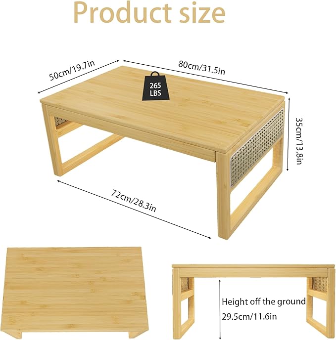 Japanese Floor Coffee Table,Bamboo Low Table for Sitting,Japanese TeaTable for Tatami Living Room Bay Window Meditatio(Wood Color)