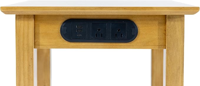 KAWIND Home Solid Wood End Table with Charging Station Compact Side Table with 2 USB Ports & 2 AC Outlets Light Walnut Ideal for Living Rooms & Bedroom Light Assembly