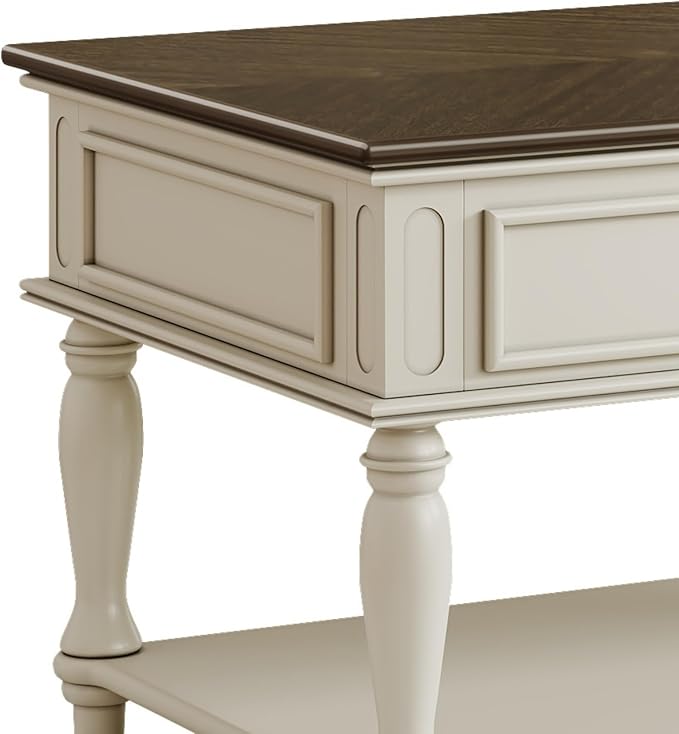 Polibi Coffee Table with Large Storage Drawer, Retro Movable Rectangular Cocktail Table with 4 Caster Wheels for Livingroom, Easy Assembly (Grey+White)