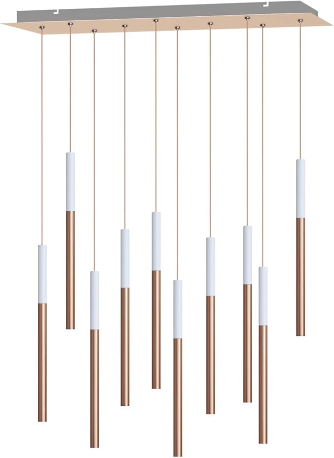 ALTAIR 10 Mini Pendant Lighting White-Copper - LED Hanging Light Fixture for Kitchen Island, Bar, Foyer - Cluster Pendants - Dimmable, Adjustable Wire, Lamp Bulb Included