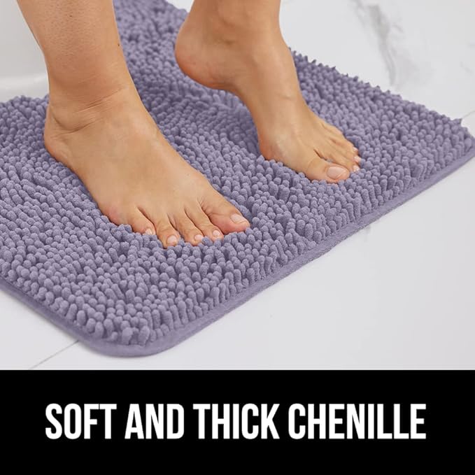 GORILLA GRIP Bath Rug Mat 60x24 Thick Soft Absorbent Chenille, Quick Dry Microfiber Mats, Rubber Backing Washable Shower Floor Rugs, Bathmat Runner Bathroom Home Decor Accessories Light Purple
