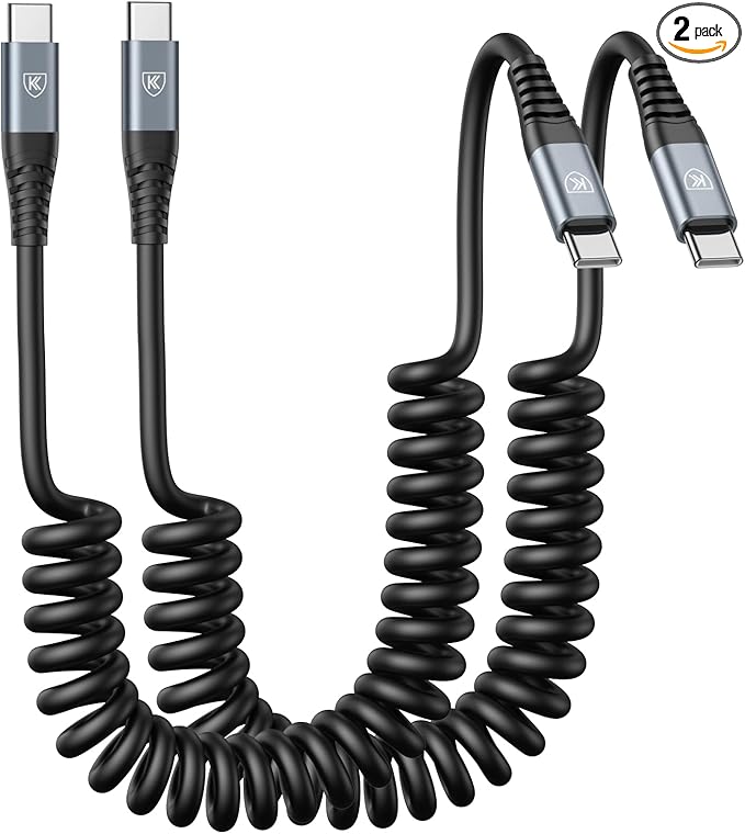 USB C to C Cable 3ft 2Pack Coiled USB C Charger Cable for Car Type C Fast Charging Cable for iPhone 17/16/15/Plus/Pro/Pro Max/Samsung Galaxy S23