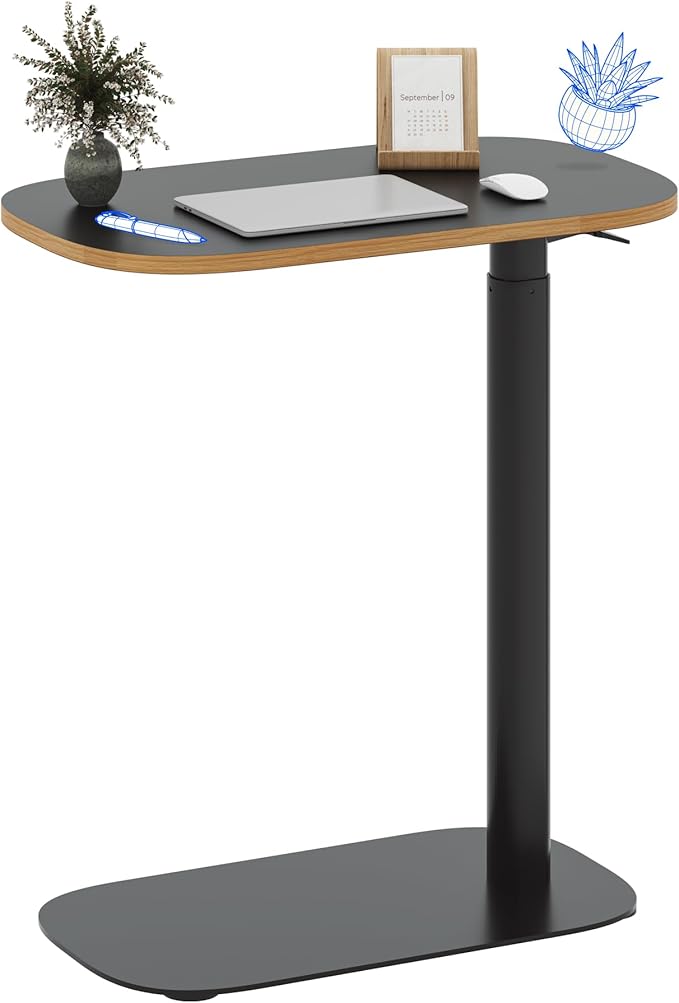 FLEXISPOT Adjustable C Table, Mobile Snack Side End Table Sofa Couch Bedside Table Laptop Cart TV Tray Night Stand Small Space Side Table(23.6" W x 13.8" D,Black)