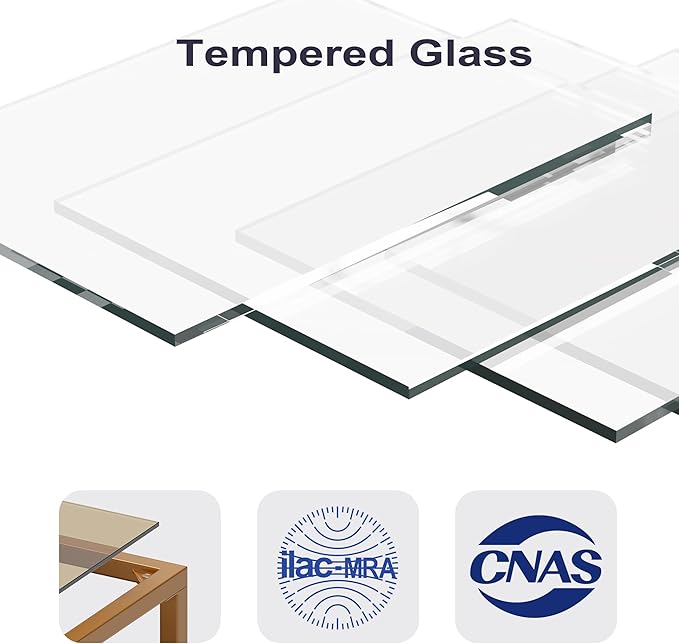 Coffee Table, 2 Tier Tempered Glass Coffee Table, Rectangle Modern Center Table with Metal Frame, Glass Accent Table Open Storage Shelf for Living Room, Office, Brown