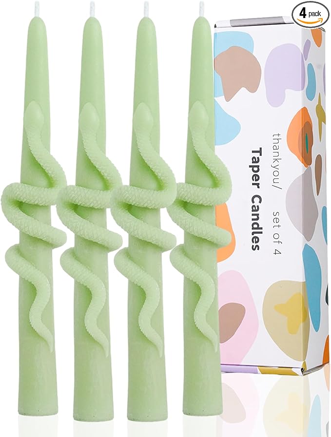 Green Taper Candle Candlestick Snake Soy Candles Unscented Wedding Party Wax Unscented Dinner Candle Dripless,8 inch,Set of 4,Snake