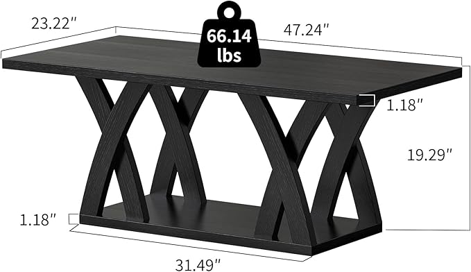 47” Farmhouse Coffee Tables for Living Room Rustic Stands with Storage Shelf Black Coffee Tables for Living Room Farmhouse Center Stands with Shelf Wood Rectangle Center Table