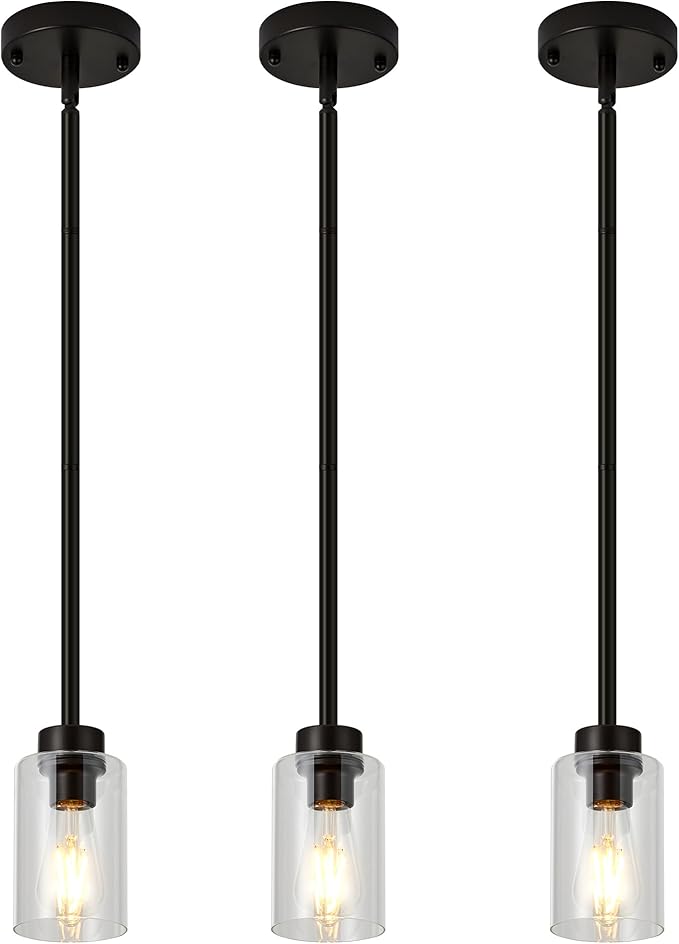 Kitchen Island Pendant Lighting 3 Pack Adjustable Hanging Ceiling Lamp with Clear Glass Shade Oil Rubbed Bronze for Bar Dining Room Corridor Living Room Bedside, 1-Light