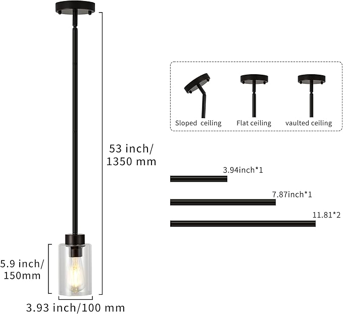 Oil Rubbed Bronze Pendant Lights Kitchen Island - Clear Glass Pendant Light Fixture Multiple Stems Rods 2 Pack