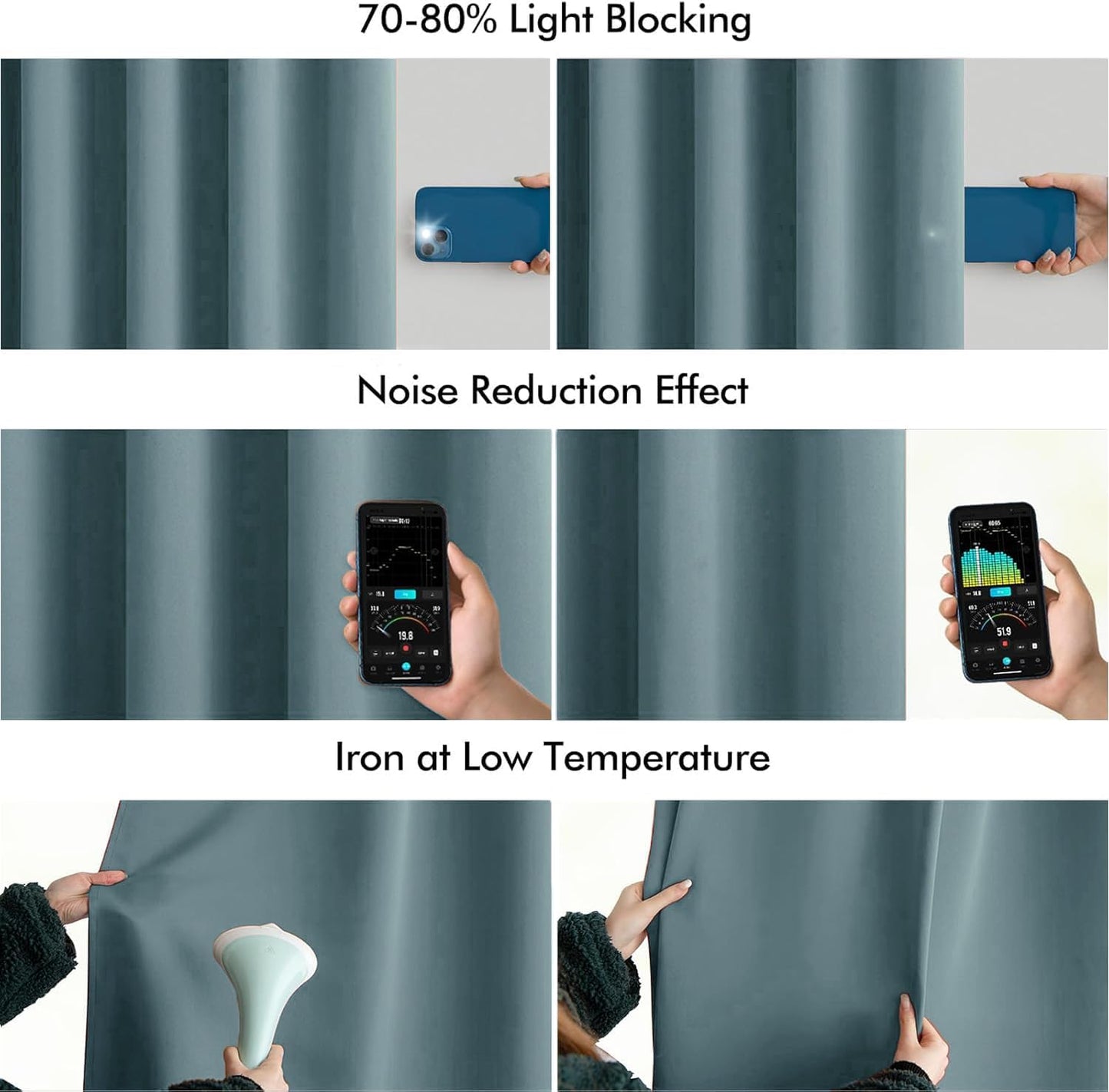 MIULEE Greyish Blue Back Tab Blackout Curtains 108 Inch Long 2 Panels Set for Bedroom, Rod Pocket/Pinch Pleat Extra Long Thermal Insulated Living Room Darkening Pleated Light Blocking Drapes