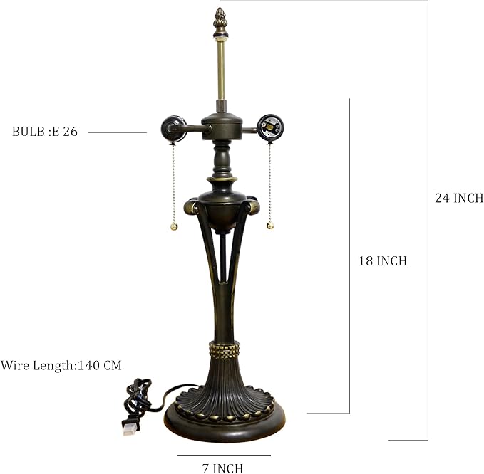 Table Lamp Base Replacement Only, Wide 7 Height 24 Inch, Fit for 12, 14, 16, 18 Inch Tiffany Style Stained Glass Lampshade, Dark Bronze Finish, Resin, Pull Chain Switch(I (W7H24 Inch)) ﻿