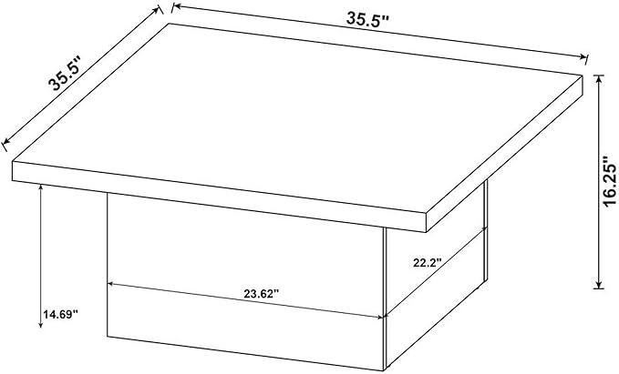 CARTESIAN Square Coffee Table, Natural Mango Wood Finish, Modern Block Base Design, 35.5x35.5x16.25 Inches, Living Room