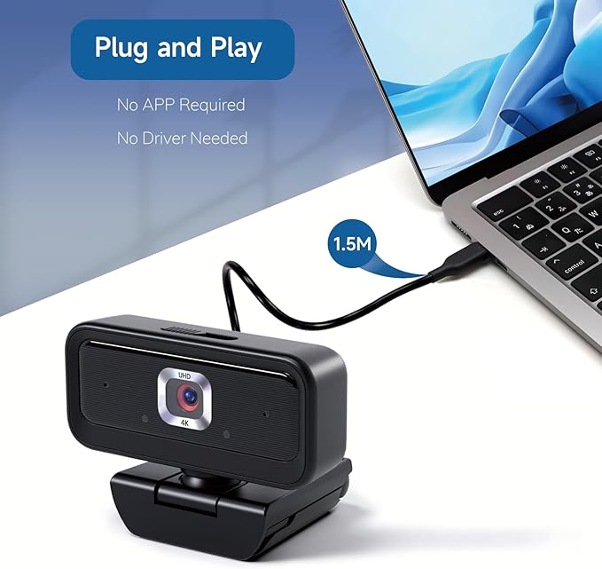 4K Webcam for PC, Computer Camera for Desktop, USB Webcam with Tripod,2 Noise Reduction Mics, Built-in Privacy Cover, for PC/Zoom/Skype/Team/Laptop/MacBook/Windows