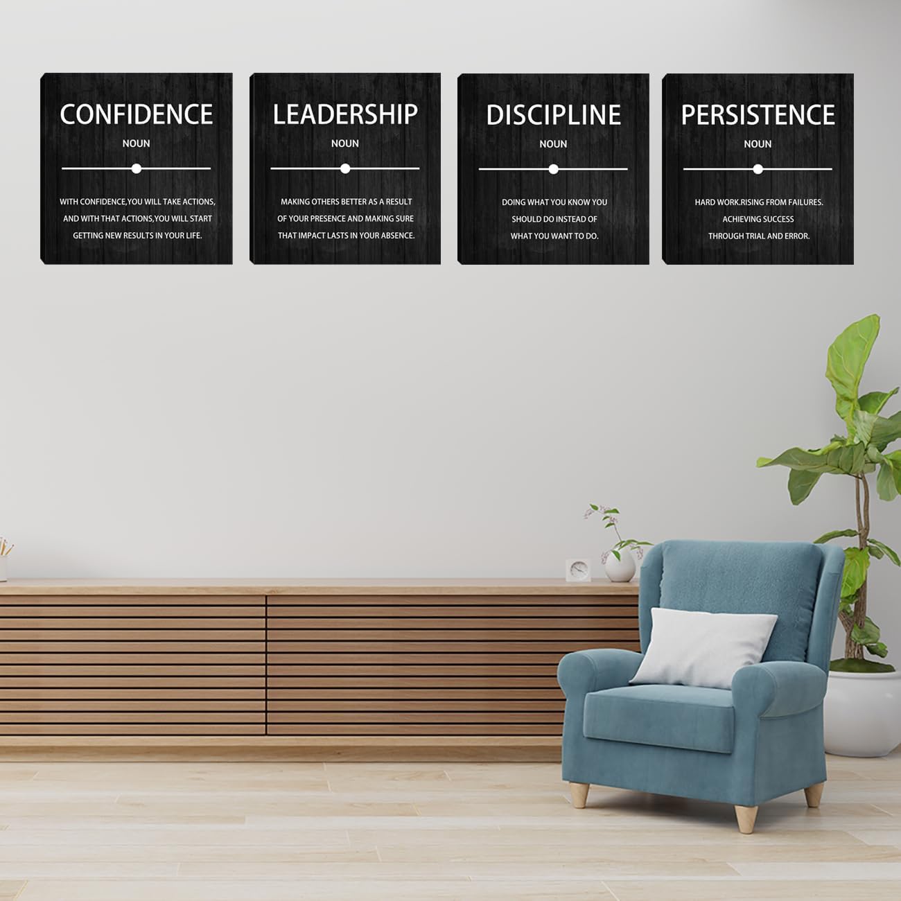 4 Pieces Motivational Wall Art Inspirational Office Quotes Wall Decor Success Quotes Wall Decor Artwork for Living Room Bedroom Home Office Wall Decoration Artwork 12”X12”X4
