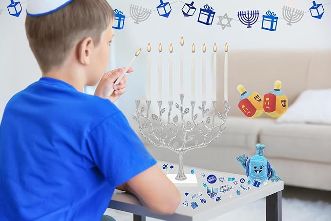 The Dreidel Company Frosted White Dripless Hanukkah Candles, (24-Pack) Deluxe 45 Chanukah Candles Decorative Box