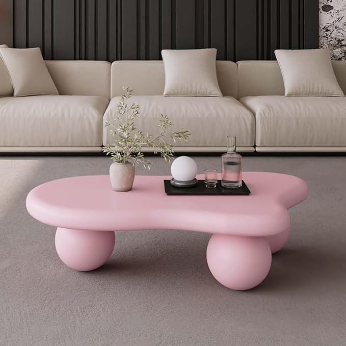 Modern Cloud Coffee Table with 3 Ball Legs, Cute Irregular Shaped Coffee Table, Low Center Table Tea Table for Living Room Apartment (47.2''L × 31.5''W × 13.78''H)