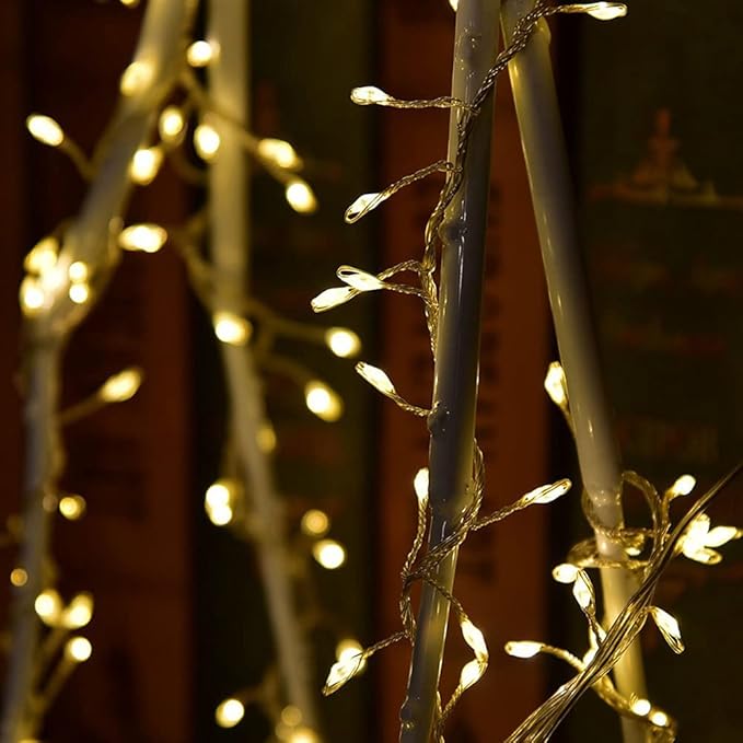 Plug in Firecracker Lights 33FT 300 LED Warm White Copper Wire Indoor Cluster Fairy Lights with Remote Timer for Bedroom, Living Room, Tree, Garden, Porch, Patio, Backyard, Christmas Tree