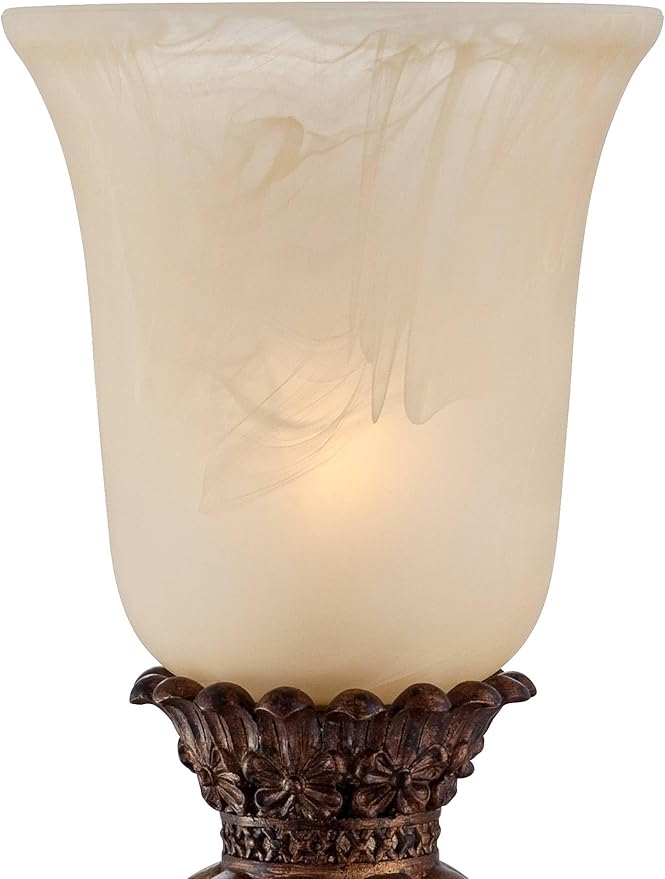 Regency Hill Sattley Traditional Accent Table Lamp 23 1/4" High Light Gold Uplight Floral Alabaster Glass Shade for Bedroom Living Room Nightstand Bedside Night Stand Office Kids Room