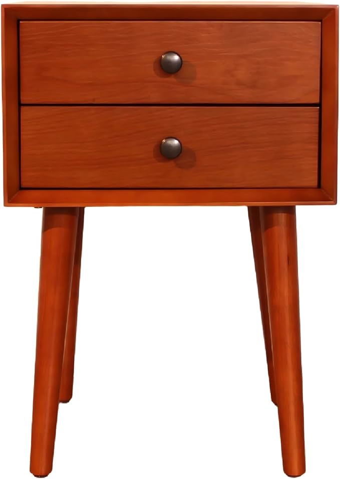 KEIKI Mid Century Modern Night Stand, Space Saving Nigtstand with 2 Big Drawers, Bedroom Bedside Coffee Table for Drink, Sofa Bed Side Desk Tables for Apartment Living Room, Easy Assembly, Brown