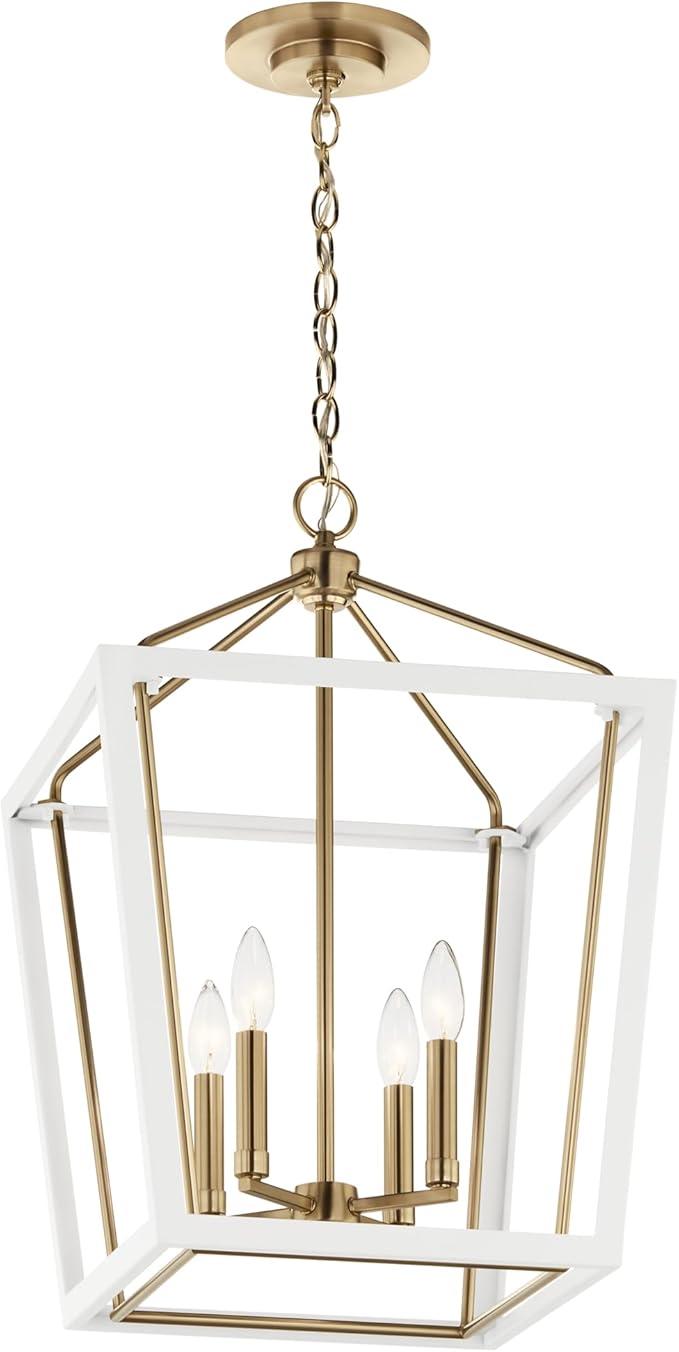Kichler Delvin 4-Light Pendant, Updated Traditional Light with Clear Glass in Champagne Bronze and White, for Foyer, Dining Room, Living Room, Office, Bedroom, or Kitchen, 52619CPZWH