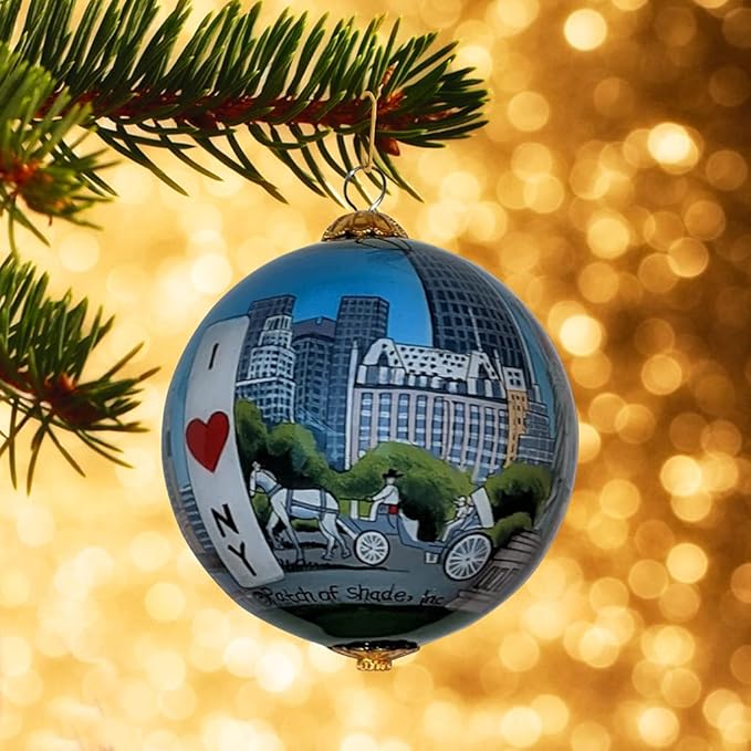 New York City Christmas Ornament Hand Painted from Inside with Decorative Gift Box