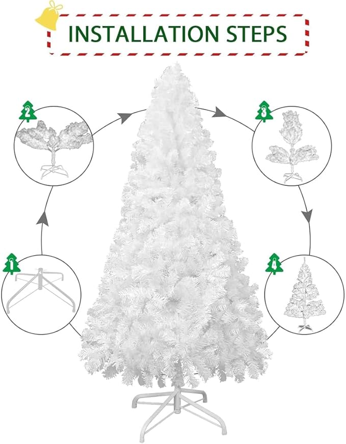 7FT Artificial Christmas Tree, Full Premium Hinged Artificial Pine Tree with 1020 Branch Tips Metal Stand for Outdoor & Indoor (White)