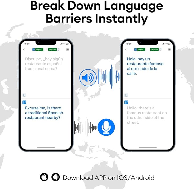 PAXA Ai Translation Earbuds Real Time 3in1 Language Translator Earbuds HD Sound Audifonos Traductores Bluetooth 5.4 Headphones Touch Screen Housing with App for Travel Business Meetings,Black