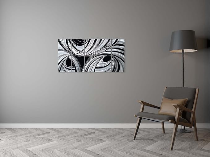 Yihui Arts Black and White Metal Art Wall Decor Hand Crafted Abstract Aluminum Artwork Modern Wall Sculpture Home Accent for Living Room Bedroom Dinning Decor