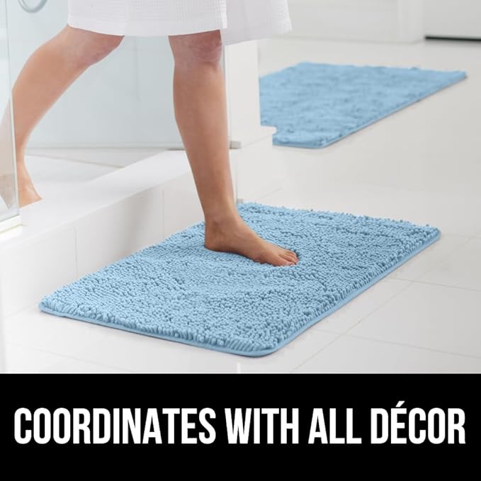 GORILLA GRIP Bath Rug Mat 36x24, Thick Soft Absorbent Chenille, Quick Dry Microfiber Mats, Rubber Backing Washable Shower Floor Rugs, Bathmat Runner, US Designed Bathroom Home Decor Accessories Sky