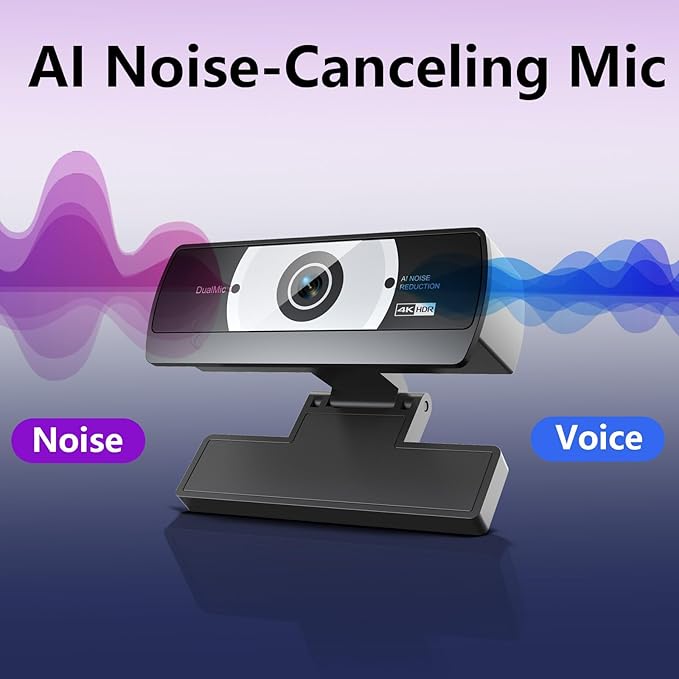4K Webcam for PC - 4K Ultra HD Computer Camera with PDAF Autofocus, AI Noise-Canceling Mic, USB Plug & Play, 80° FOV & Auto Lighting Correction for Laptop & Desktop (Social Streaming Video Call)