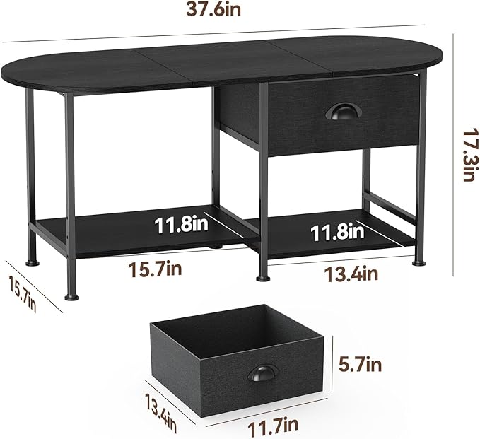 37" Oval Small Coffee Table with Storage,Modern Wood Living Room Center Table for Small Space,Apartment,Home Office,Drawer & Open Shelves,Easy Assembly,Black
