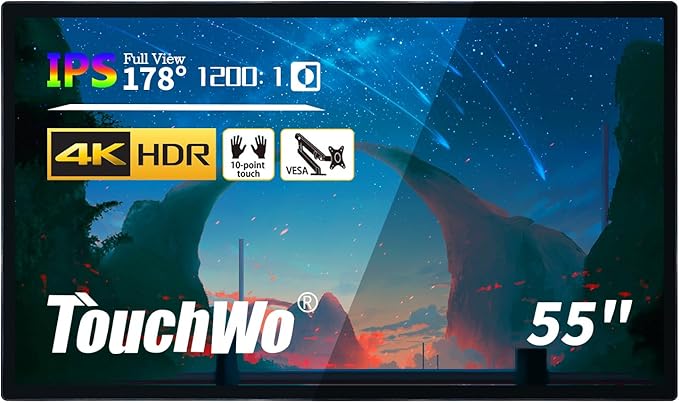 55" Interactive Touchscreen Monitor, Smart Board 4K Display with Wall Mount, Android 11 Smart Touch Screen Presentation Electronic Whiteboard for Office & Classroom, RAM 4G & ROM 32G