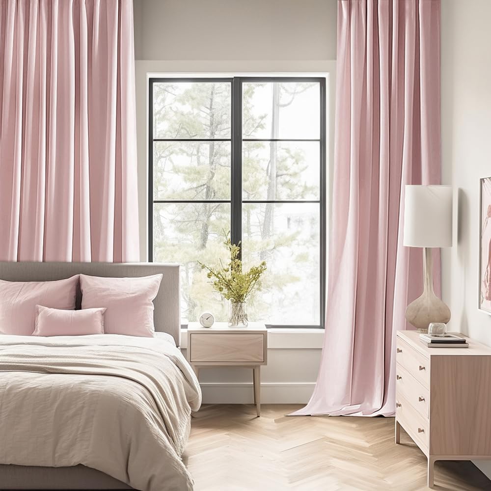 MIULEE Baby Pink Back Tab Blackout Curtains 120 Inch Long 2 Panels Set for Living Room Bedroom Privacy Rod Pocket/Pinch Pleated Extra Long Thermal Insulated Room Darkening Light Blocking 10FT Drapes