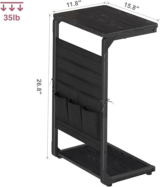 C-Shaped End Tables with Storage Bag, Sofa TV Trays Set of 2, Tray Table Small Couch Side Table for Living Room, Bedroom, Bedside ET-P-BKW2