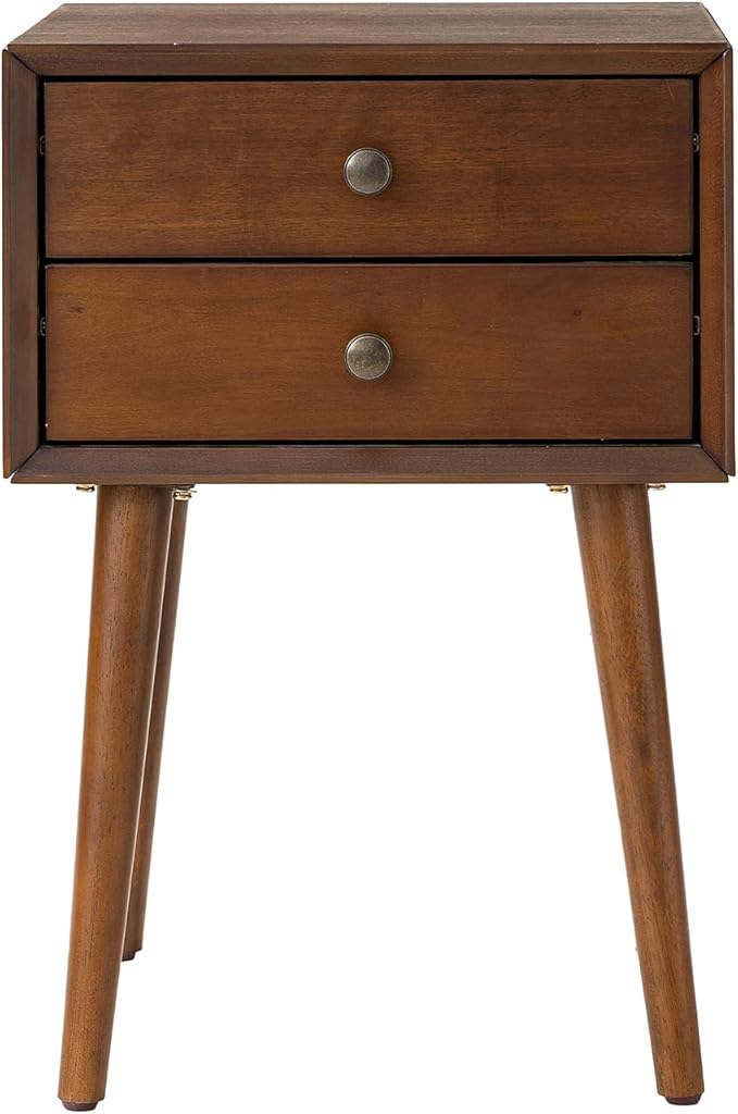KEIKI Mid Century Modern Night Stand, Space Saving Nigtstand with 2 Big Drawers, Bedroom Bedside Coffee Table for Drink, Sofa Bed Side Desk Tables for Apartment Living Room, Easy Assembly, Walnut