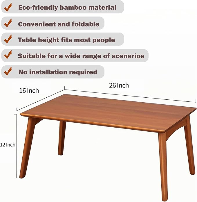 Wooden Folding Coffee Table No Assembly Low Collapsible Japanese Floor Table Small Spaces Tatami FoldableTable for Living Room Home Office (Walnut,Compact)